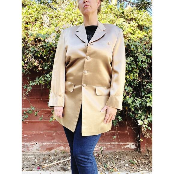 Vintage Oversized Champagne Satin Blazer Jacket Size L/XL - Picture 2 of 5